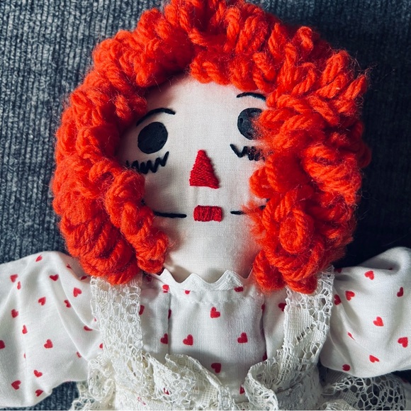 ♥️Vintage Handmade Raggedy Ann & Andy Dolls 14.5” w I Love You Hearts & Clothes - Picture 4 of 11